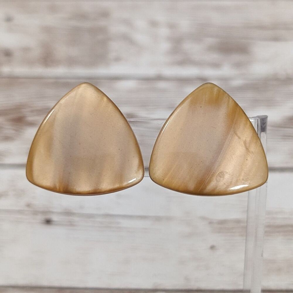 Vintage Clip On Earrings - Triangular Beige & Tan Tones 1 & 1/8"
